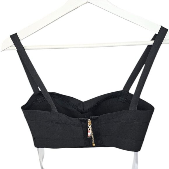 Revolve Superdown Bandage Crop Top, Black , Zip Back, Stretch, Size Small - Picture 2 of 8